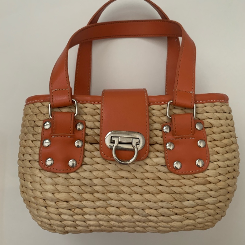Orange and Tan Woven Handbag